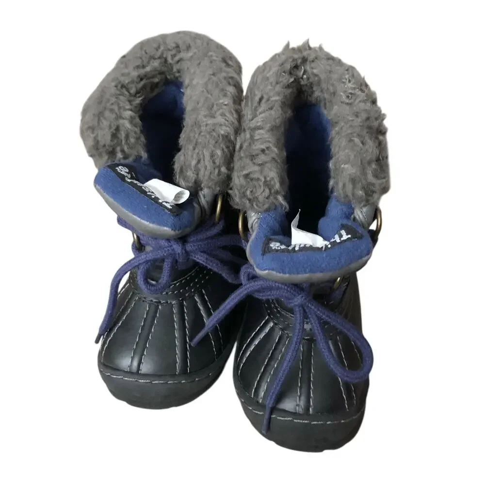 Baby Gap Boots Toddler Boys Size 6 Black Blue Faux Fur Lined Winter Duck Boots